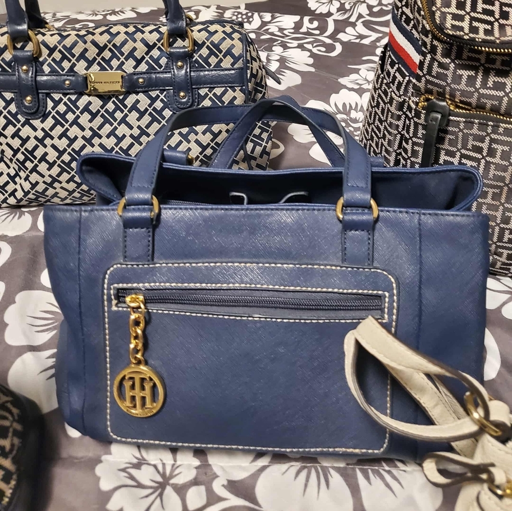 Tommy Hilfiger Navy Satchel with Gold Details